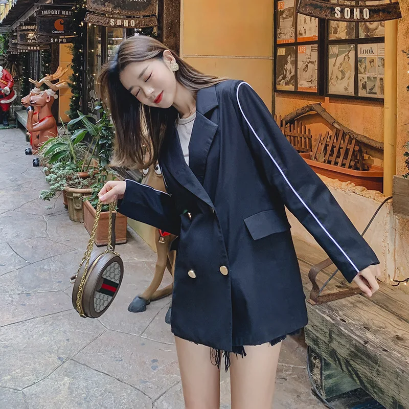 

Suit Jacket Women's Short 2019 New Style Korean-style Spring And Autumn Casual Loose-Fit Black And White Online Celebrity CHIC S