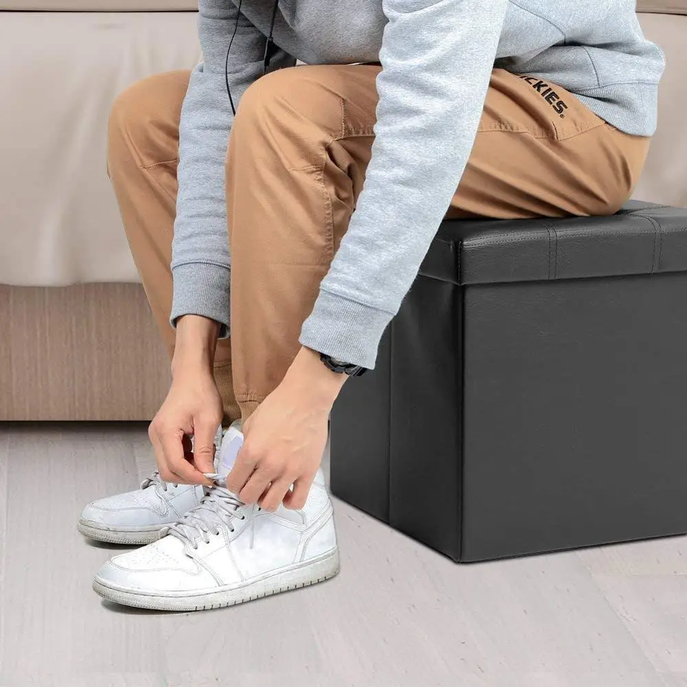 Multi-function Chest Folding Stool Bench Storage Black Foldable Storage Pouf Cube Footrest Coffee Stool Sponge Bench Furniture