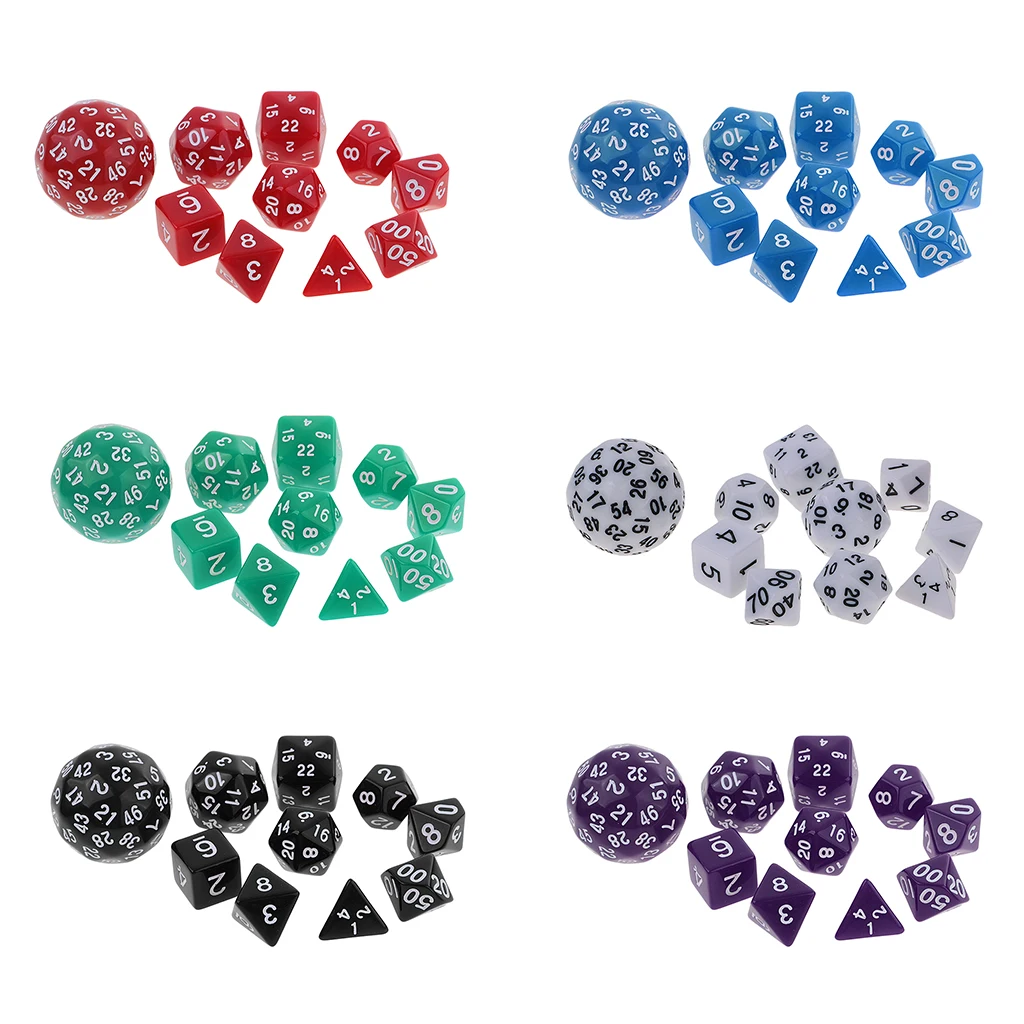 10pcs Dice Set-D4, D6, D8, D10, D12, D20, D24, D30, D60 Acrylic Dice Choice of 6 Color