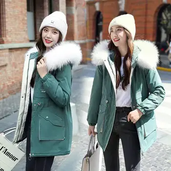 

Women's mid-length cotton-padded jacket winter new fashion and fleece pie to overcome the tide of thick warm jacket