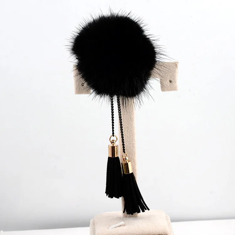 NEW cute real Mink hair fur ball Brooch Pins For Women with Tassel Korean Fur ball Piercing Lapel Brooches Collar Jewelry Gift