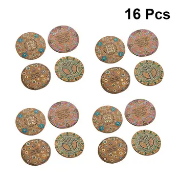 

16 Pcs Durable Round Natural Cork Coasters Heat Resistant Patterned Mats Tabletop Protection Drink Coasters (Light Brown)