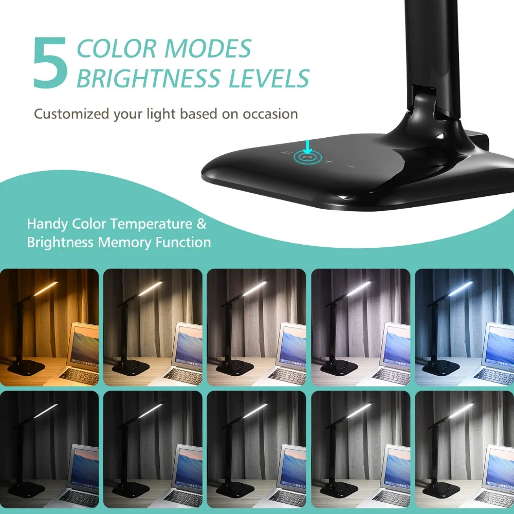 Mpow Foldable Desk Lamp Reading Table Lamp with USB Charging Port 5  Brightness Levels LED Night Desk Light for Reading Sleeping (3)