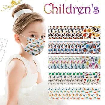 

50PC Children Mask Halloween Print Mask Disposable Face Mask School season 3 Ply Ear Loop Breathable windproof Dustproof cartoon