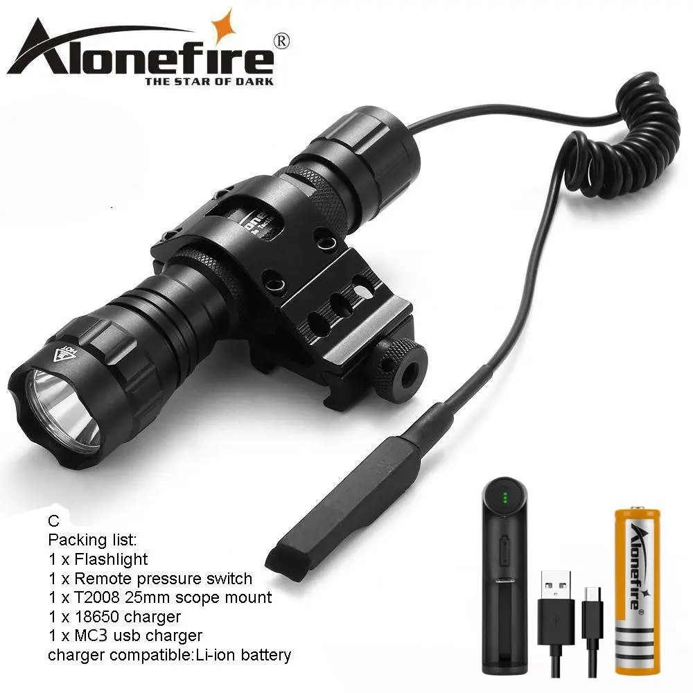 Opion C AloneFire 501Bs T6 светодиодный тактический фонарь, светильник-вспышка для наружного туризма, охотничий светильник, лампа с креплением для винтовки+ пульт дистанционного управления - Испускаемый цвет: Opion C
