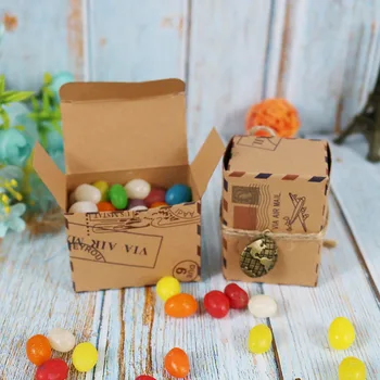 

Wedding Favors Chocolate Box Kraft Paper Gift Box Candy Packaging Box With Pendant