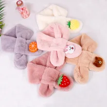 Детский шарф с воротником из кроличьего меха, корейский плюшевый воротник, шерстяной воротник, искусственный мех, зимний шарф для девочек, модная шаль, рождественский подарок