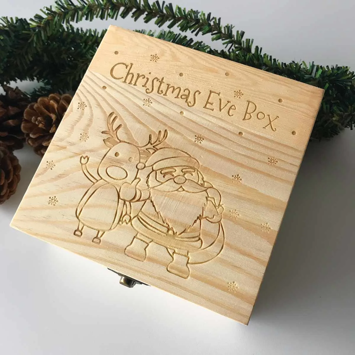Christmas Eve Gift Box Wooden Engraved Home Storage Box Snowman Santa Claus and Elk Apples Casket Jewelry Case Childrens Gifts - Цвет: Santa Claus and Elk