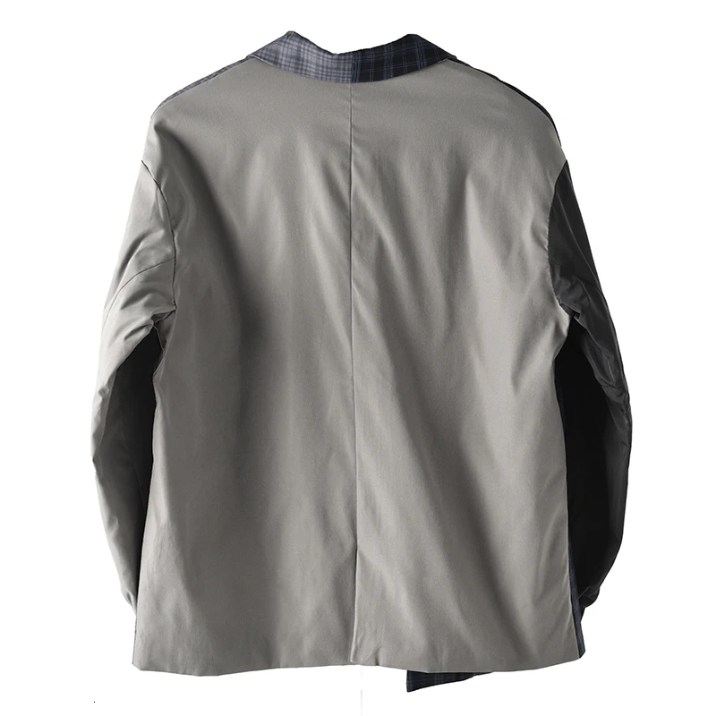 [EAM] Женский ассиметричный клетчатый Блейзер большого размера, свободный пиджак с отворотом и длинным рукавом, модный весенний осенний пиджак 1B4690