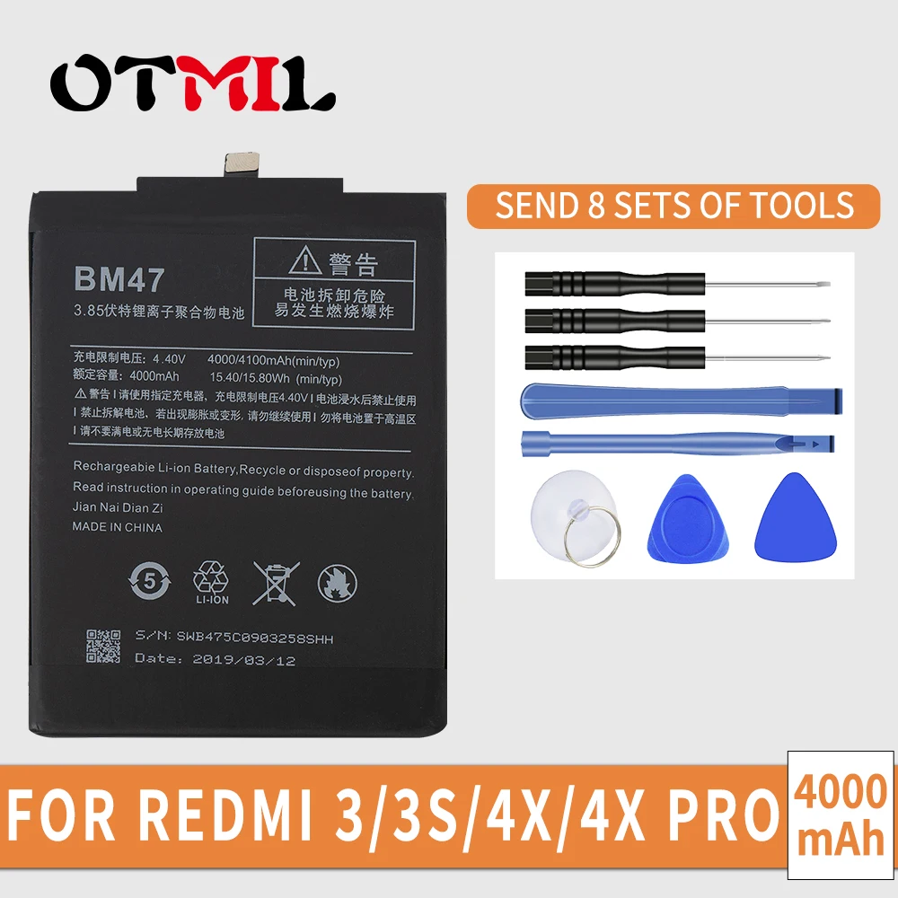 Оригинальный Сменный аккумулятор для Xiaomi Redmi 3 3S 3X 4X Redmi3 Pro XIAOMI REDMI 3s BM47 настоящий