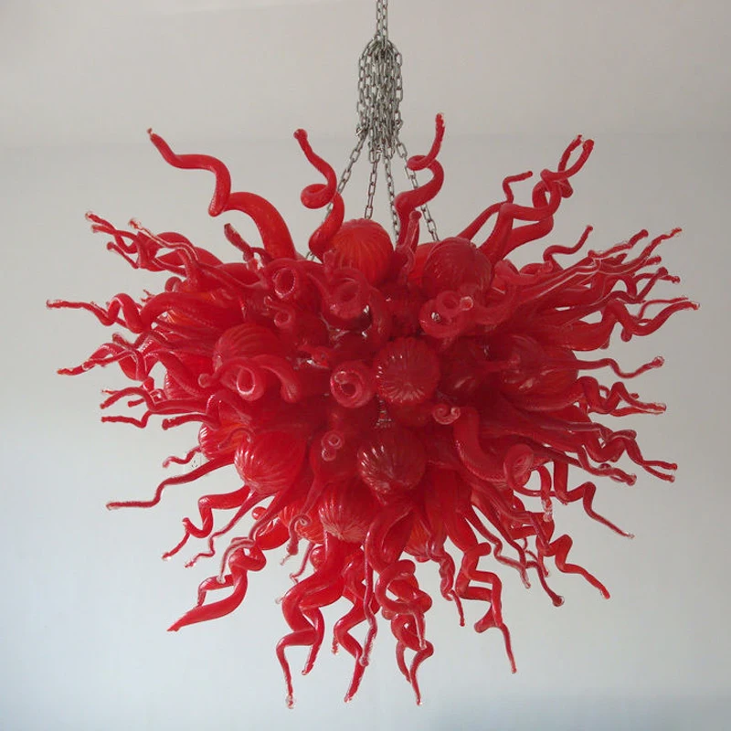 

High Quality Modern Chandelier Red Color Glass Lighting LED Hand Blow Glass Chandelier for Living Room Decor