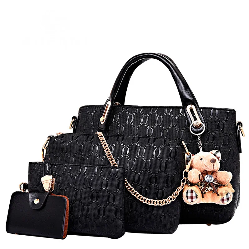 

New Style Korean-style Fashion Embossed Bear Four-piece Set Different Size Bags WOMEN'S Handbag Versatile Shoulder WOMEN'S Bag