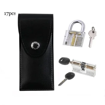 

17pcs Broken Key Remove Kit with 2pcs Transparent Lock,Practice Locksmith Tools Set for Professional Locksmith