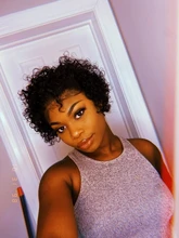 Beeos-peluca corta con rulos de corte Pixie 250%, 4x4, pelucas de cabello humano brasileño Remy, cabello humano de 8 pulgadas prearrancado con pelo de bebé