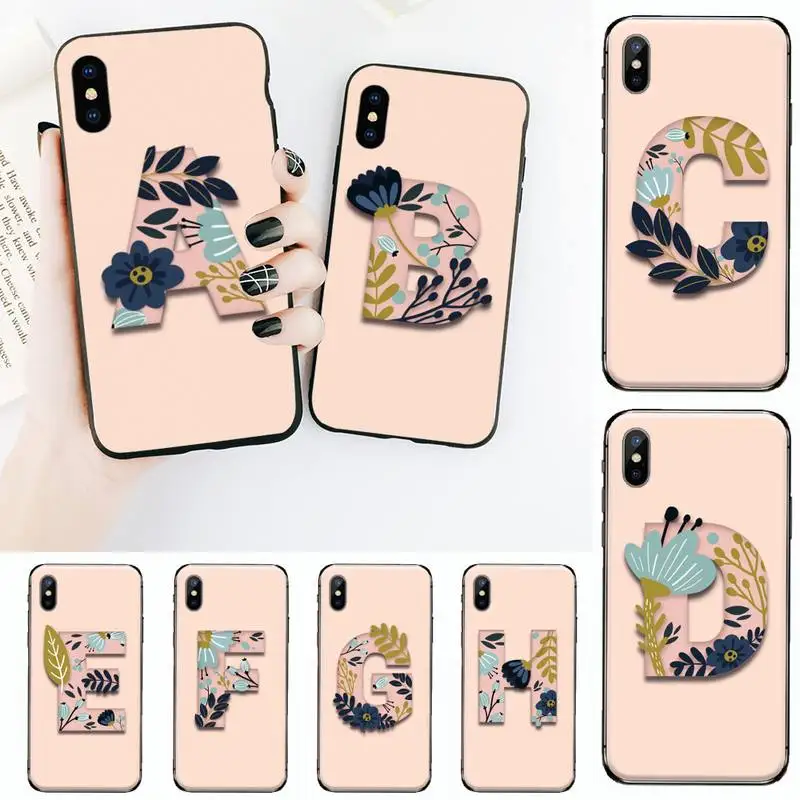 

Custom 26 English Name Letters Flower Phone Case for iPhone 11 12 pro XS MAX 8 7 6 6S Plus X 5S SE 2020 XR