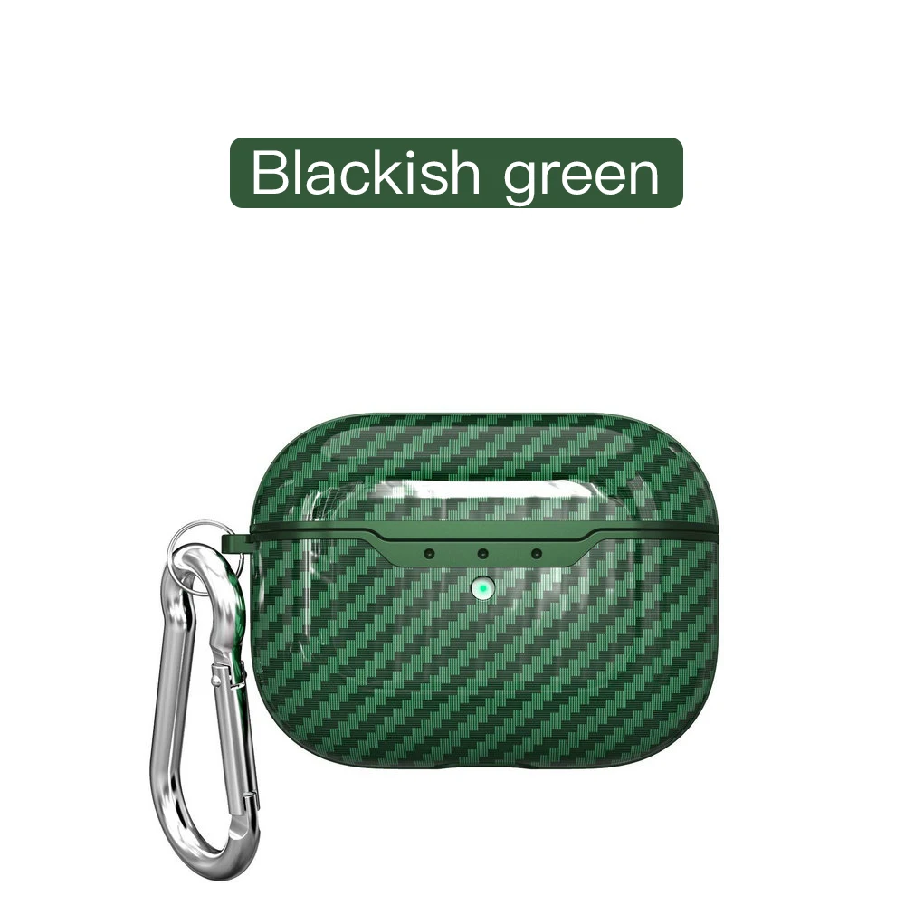 Чехол LUPHIE из углеродного волокна для Apple AirPods Pro, чехол для наушников, Роскошный чехол для Air Pods Pro Airpod, чехол с крючком - Цвет: Dark green