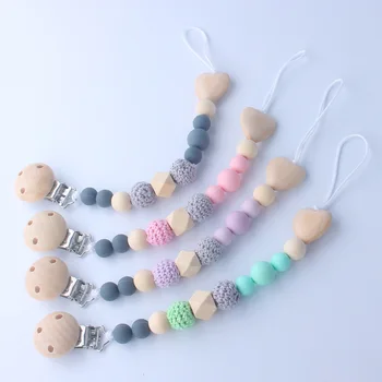

1Pcs Baby Teether Bracelet Silicone Beech Bead Teether Chain Cute Cartoon Baby Teether Toys Clips Auxiliary Supplies