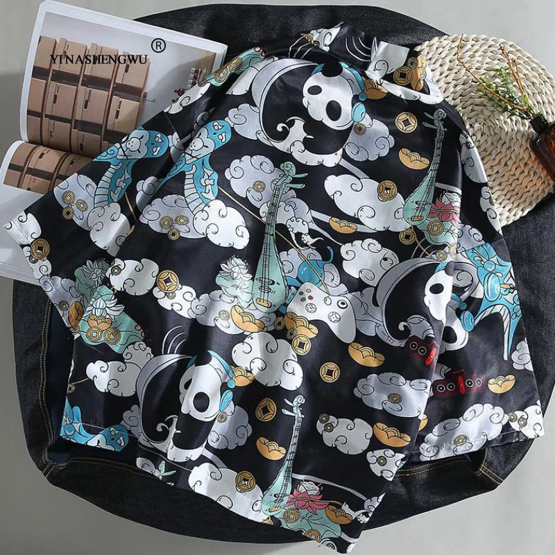 Японское кимоно для мужчин Yukata женский топ с принтом журавля кимоно кардиган Мужская рубашка Пляжная Тонкая Повседневная Блузка кимоно косплей одежда с принтом - Цвет: as picture