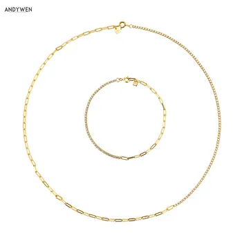 

ANDYWEN 925 Sterling Silver Geometric Chain Splice Zircon CZ Charm Chains Choker Necklace 2020 Horoscope Jewelry