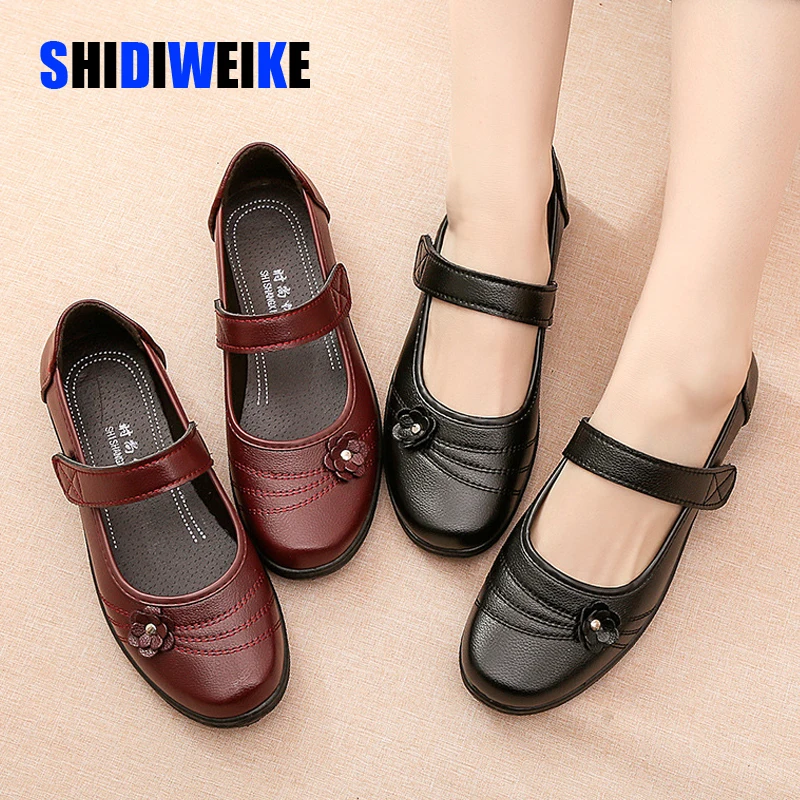 Women Mary Janes Flats Leather Shoes Women Cheap Comfort Female Flats