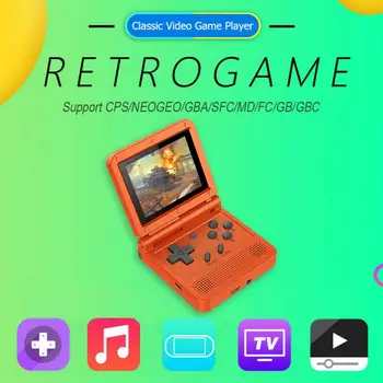 

V90 3-Inch Ips Screen Flip Handheld Console Dual Open System Game Console 16 Simulators Retro PS1 Kids gift 3D New Game