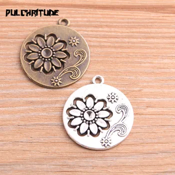 

PULCHRITUDE 4pcs 27*31mm 2020 New Product Two Color Round Flower Charms Plant Hollow Pendant Jewelry Metal Alloy Jewelry Marking