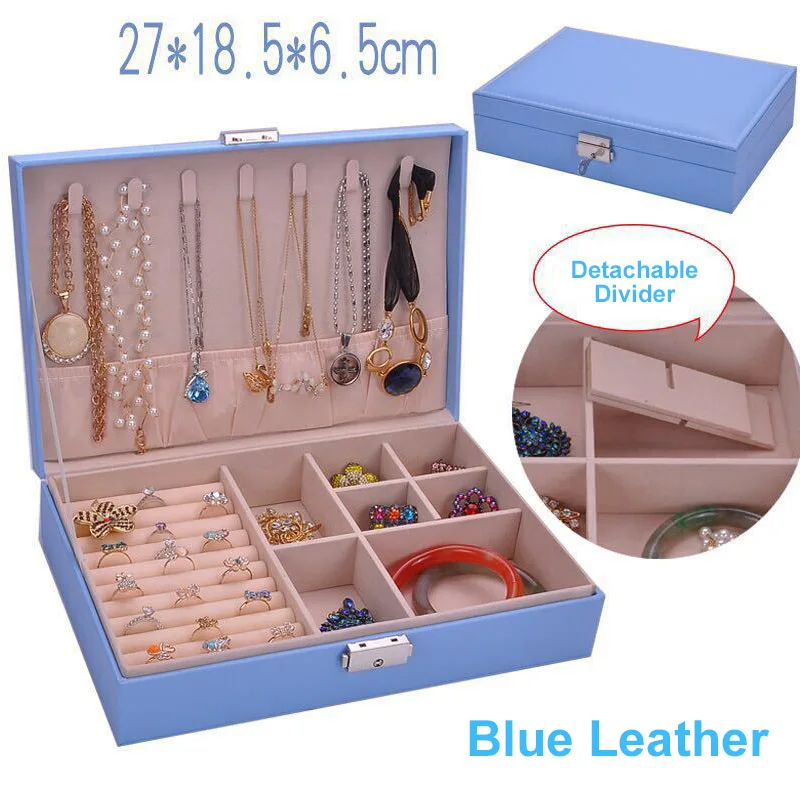 

Jewelry Box Organizer Earrings Necklace Ornaments Tray Holder Storage Case Portable Jewelry Display Box Leather Storage Boxes