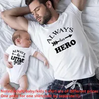 Always Her Hero Always His Little Girl Summer Family Matching TShirts Dad and Daughter Cotton Shirt Daddy and Me Baby Bodysuit 2