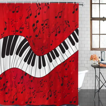 

Piano Music Note Red Painting Waterproof Polyester Fabric Shower Curtain Home Decoration Bathroom Shower Curtain