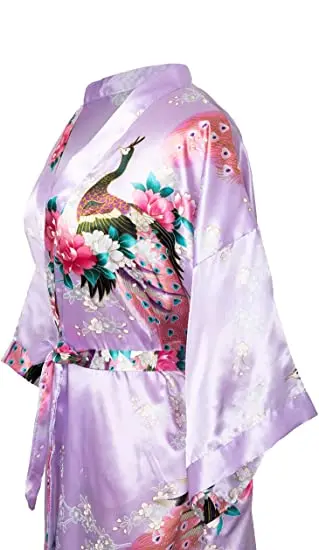 Satin Silk Women Wedding Bridemaid Robe Sexy Crane Print Bathrobe Short Long Kimono Night Gown Robe Fashion Dressing Gown Female women dress women sleepwear bride robes silk robe