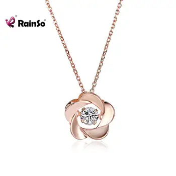 

Rainso 2019 New Fashion 925L Sterling Link Chain Flower Zircon Pendant Women Necklaces Fine Jewelry For Female