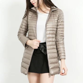 

Female Down Coat Warm Duck Down Zipper Lightweight Coat Long Quilted Puffer Coat Parka Padded