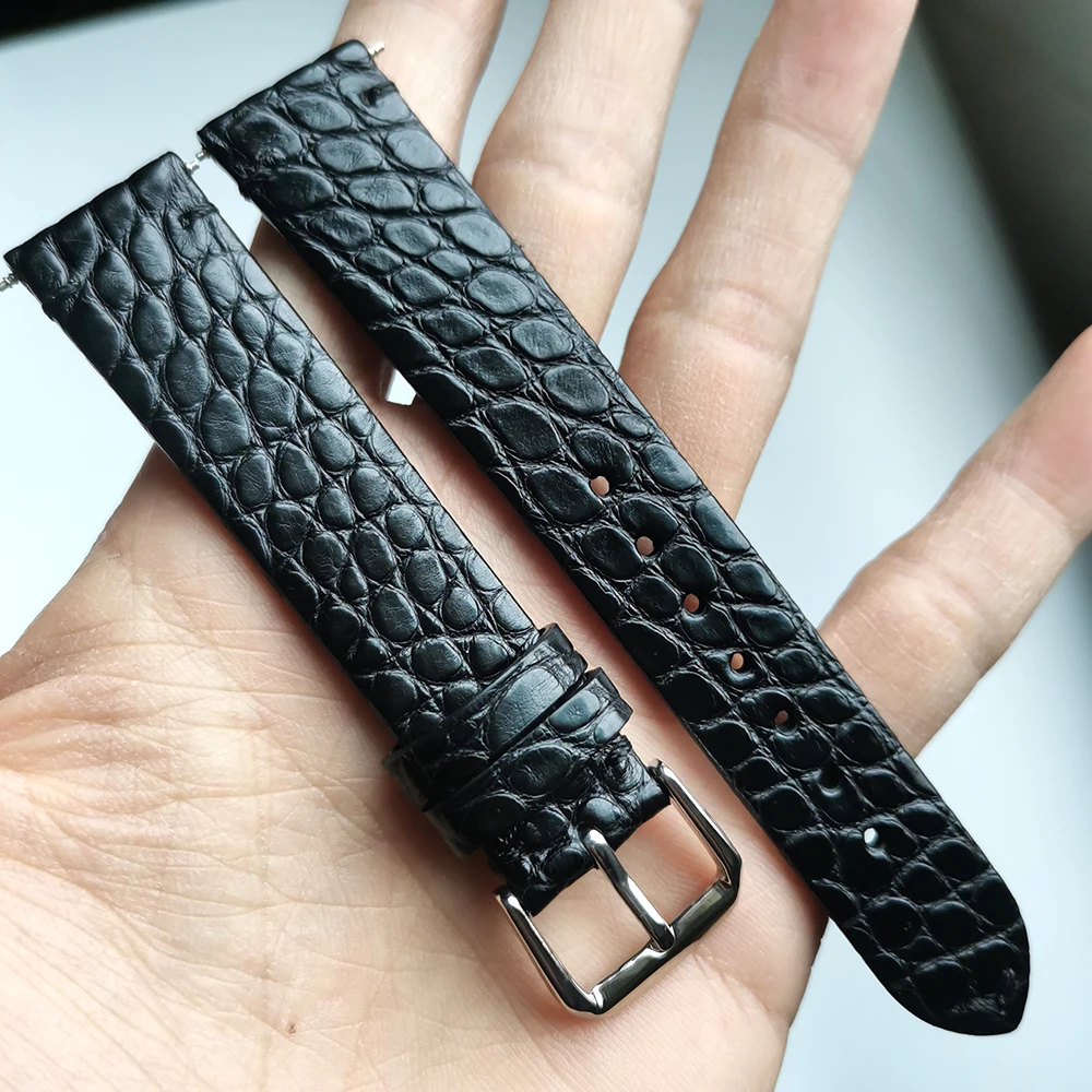 

Watchbands 18 19 20 21 22mm Crocodile skin Genuine Leather Black Man Women Handmade Vintage Wrist Watch Band Strap Pin Buckle