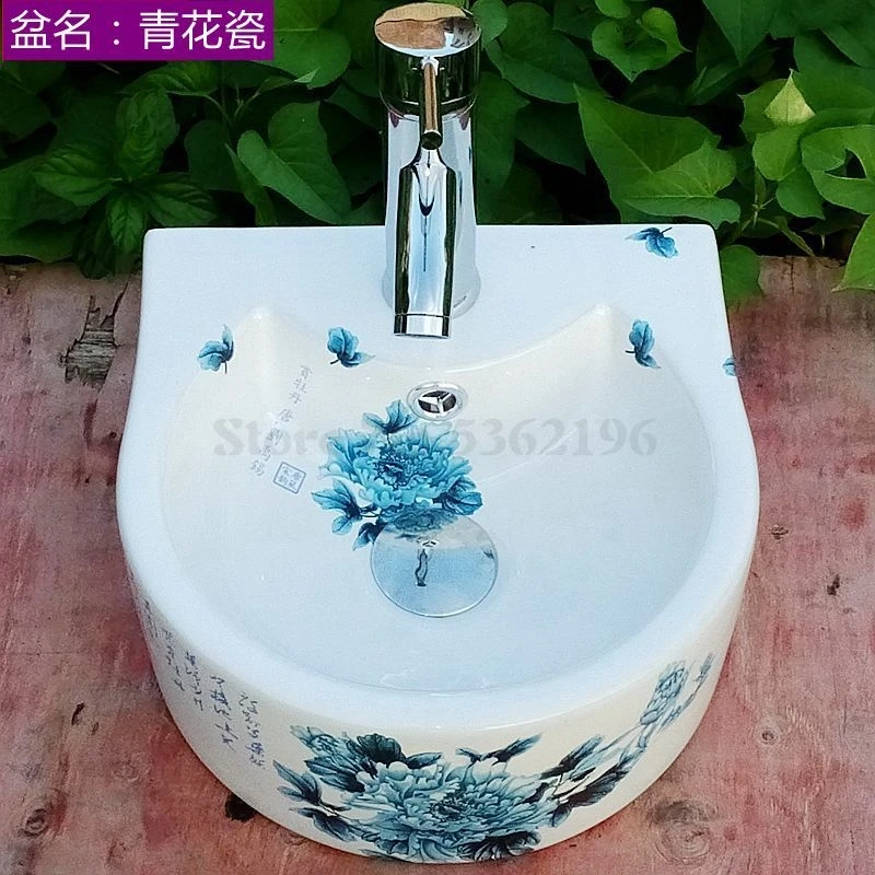 Taiwan Basin One Small Balcony Wash Basin Small Family Ceramic Floor-to-ceiling Wash Basin Bathroom Corner Hanging Basin