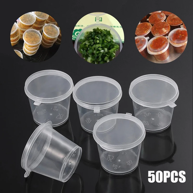 Disposable Sauce Box Container Dips Holder Plastic Takeaway Sauce Cup Salad Dressings Seasoning Food Box with Hinged Lids 50Pcs food storage box seasoning storage container