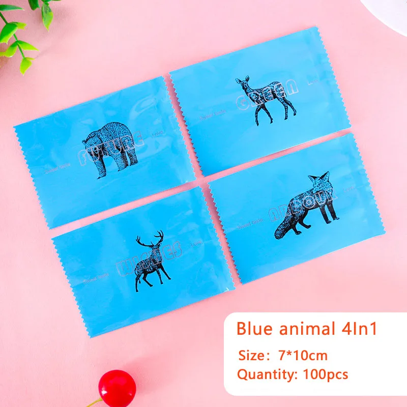 100 Pz/Lotto Fox Bear Deer Battesimo Sugar Packaging Candy Party Gift Wrap Blue Glassato Wild Animals Decor 4 In1 Torrone Wrapping Bag