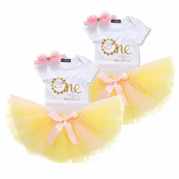 

Baby one year birthday party clothes Infant Baby Girls Romper Tops+Tulle Tutu Dress Skirt Outfits Clothes 3PCS 1Y