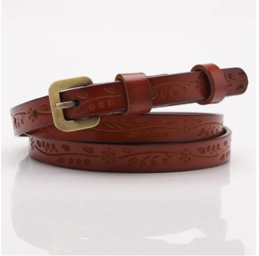 Vintage Style Cow Genuine Leather Printing Thin Women Casual Belt Cummerbund For Girl Pin Buckle Belts For Women AD0894 - Цвет: CAMEL