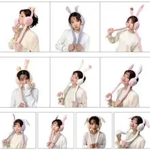 Кролик девушки уши муфельные подвижные плюшевые крышки милый кролик головы носить теплый для леди D08E