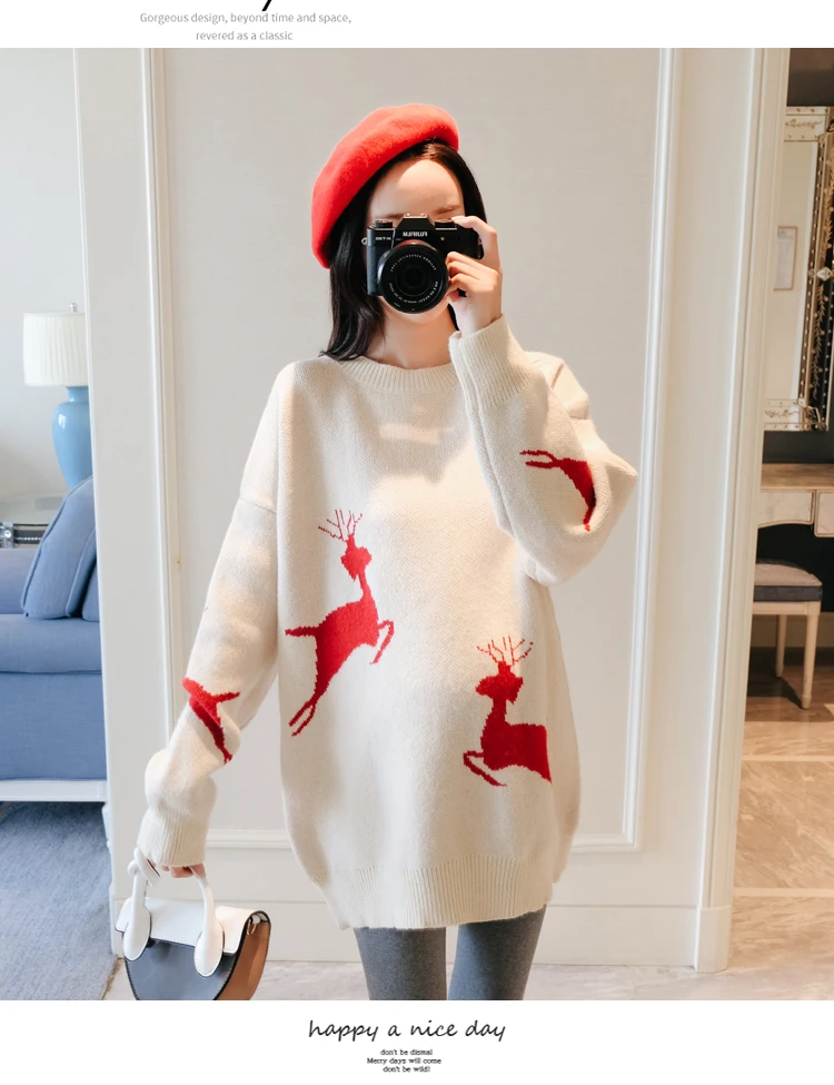 6001# вязаный свитер для беременных с рождественским оленем, осенне-зимний Корейский модный пуловер, Одежда для беременных женщин, свободная одежда для беременных