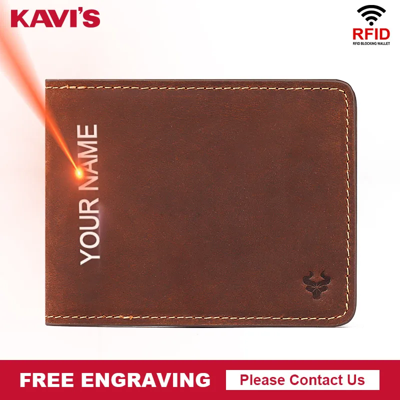 

KAVIS Name Engraving 100% Genuine Cow Leather Mini Card Holder Multifunctional Men ID Card Wallet Male Slim Coin Purse Zipper