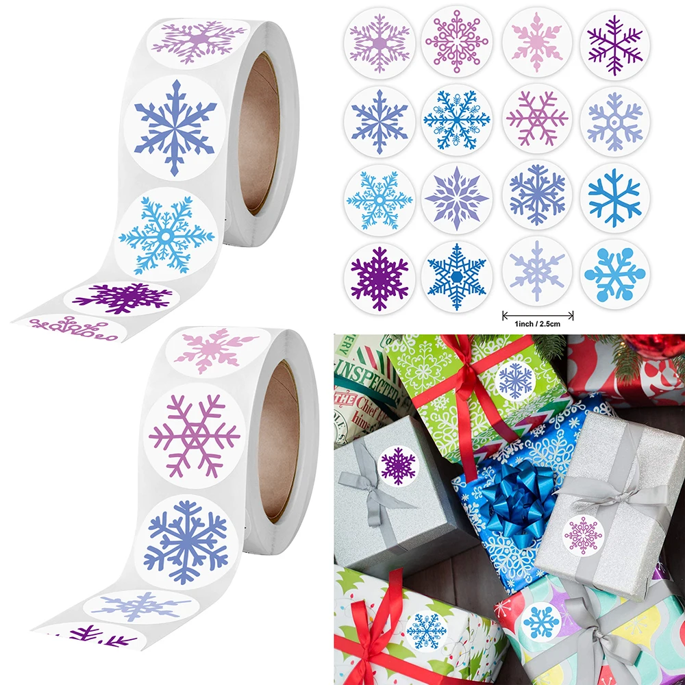

2.5cm Color Snowflake Merry Christomas Sticker 500pcs/roll Gift Envelope Sealing Label Decoration Stationery Sticker
