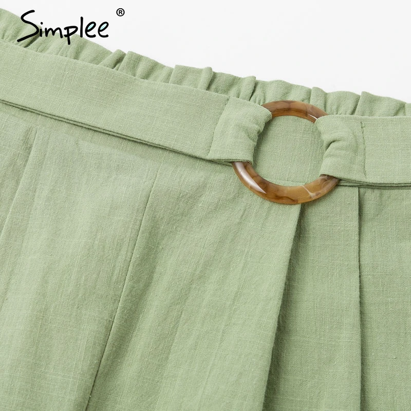 Simplee повседневные женские шорты с высокой талией, однотонные зеленые летние пляжные стильные женские шорты для отдыха, шорты с карманами и кольцом