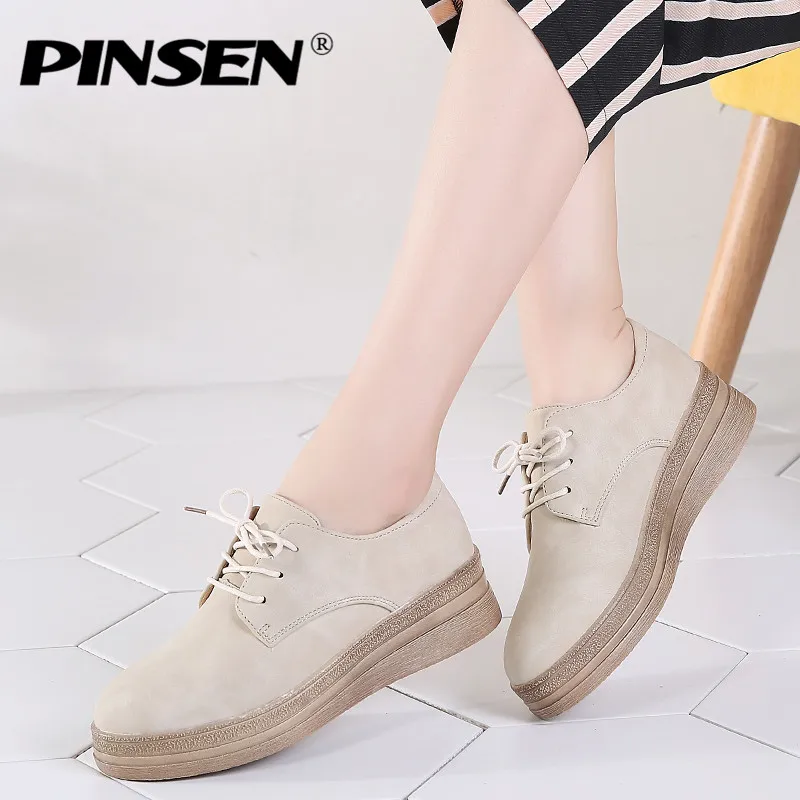 

PINSEN Women Platform Flats Shoes 2019 Autumn Suede Oxfords Shoes Lace Up Ladies Moccasin Driving Shoes Femme zapatos de mujer