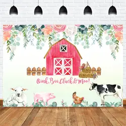 Фон для фотосъемки с тематикой фермы красный склад животные солома Весна День Рождения Вечеринка овца курица корова
