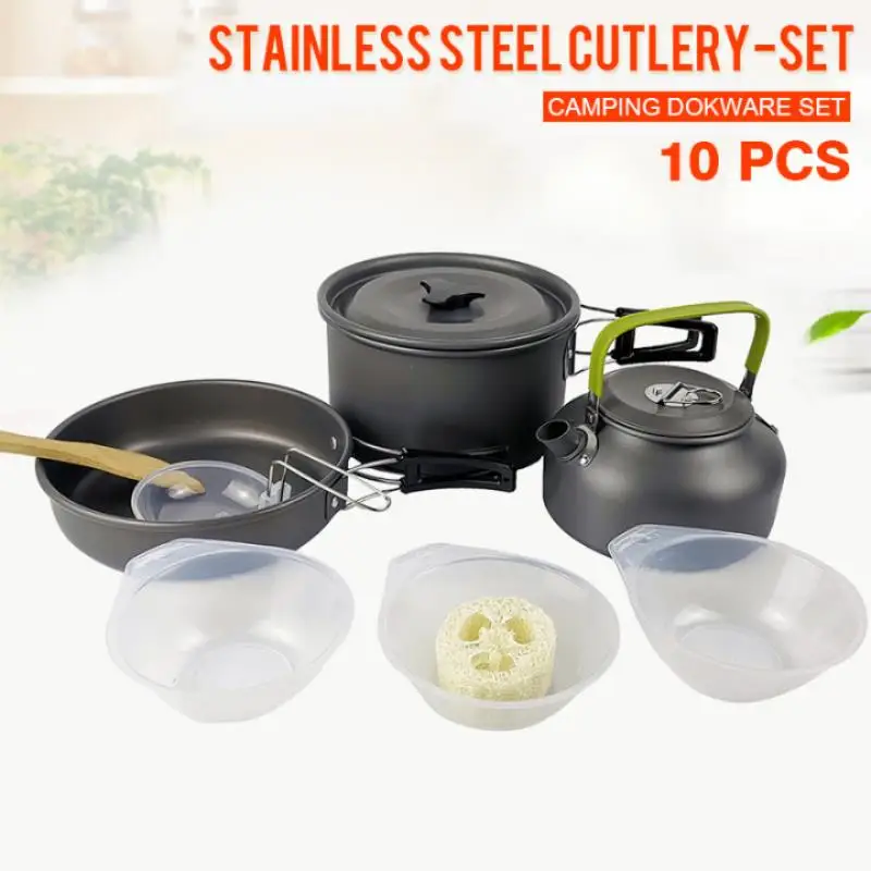 

9pcs Outdoor Camping Picnic Cookwares Set Portable Cooking Pot Pan Bowl