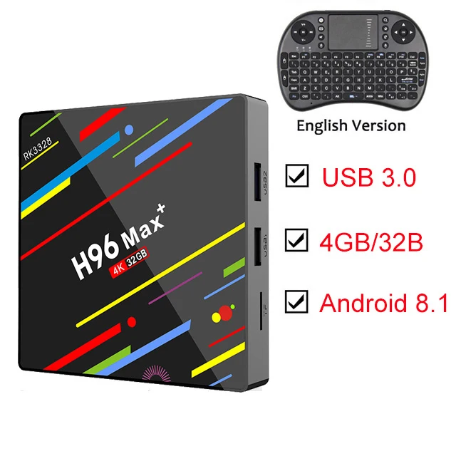 Android 9,0 tv Box H96 Pro 4 ГБ/32 ГБ RK3328 четырехъядерный 2,4G WiFi 100M LAN VP9 H.265 HDR10 USB 3,0 4K Smart медиаплеер H96 Max - Цвет: Add English Keyboard
