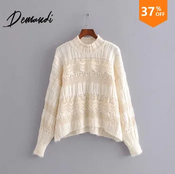 

Demandi sweater women's autumn and winter new half high collar fashion street daily elegant splicing knitted women's Pullover