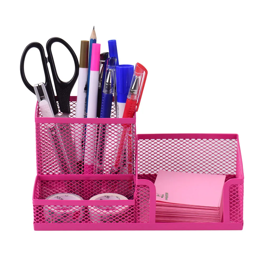 

Multi-functional 3 Storage Desk Organizer Mesh Metal Pen Holder Stationery Container Storage for Office Home Supplies
