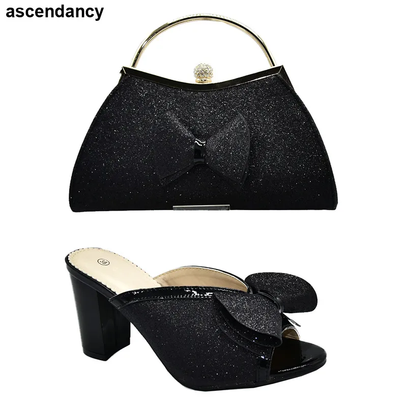 

Latest Design African Women Wedding Shoes and Bag Set Decorated with Rhinestone Elegant Women Shoes and Bags To Match Set Italy